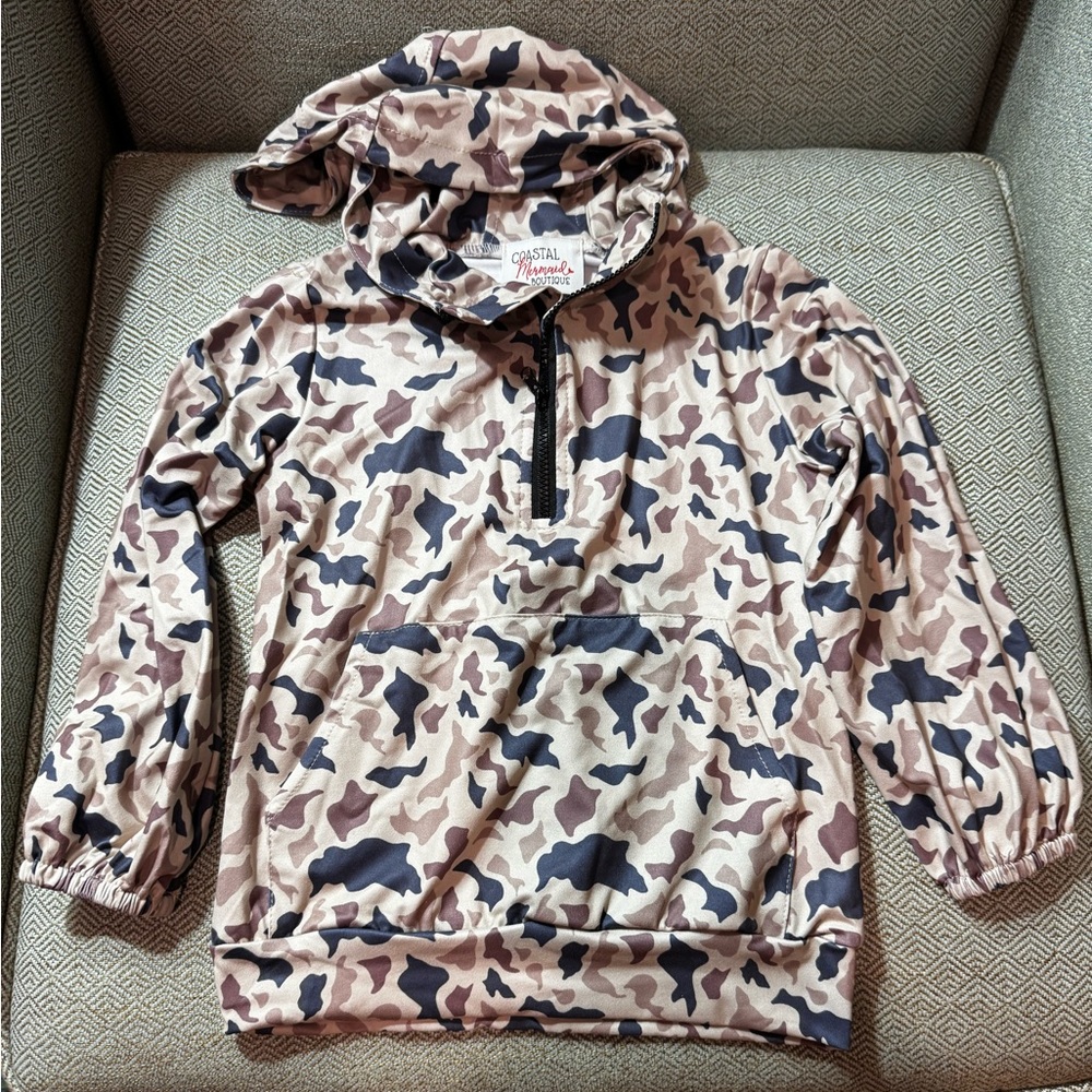 Boutique Camouflage Toddler Boys 1/4 Zip Hoodie Pullover Jacket - NWT Brown Camo